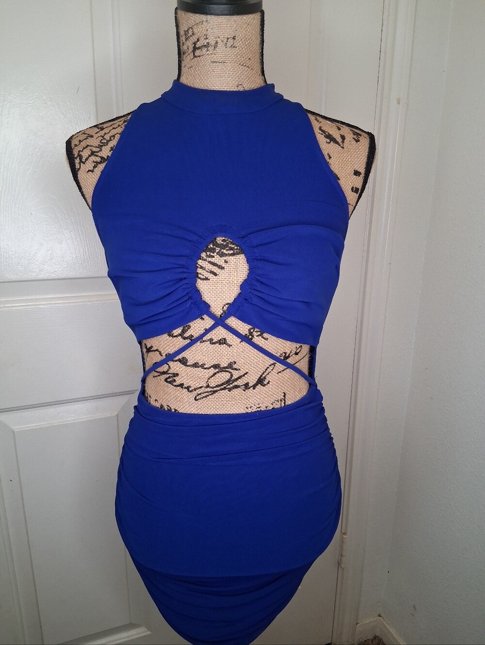 Privy Royal Blue Ruched Cutout Bodycon Midi Dress Size M